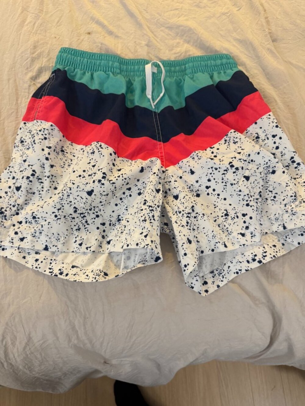 Chubbies Swim Trunks Mens M White Navy Splatter Stripe